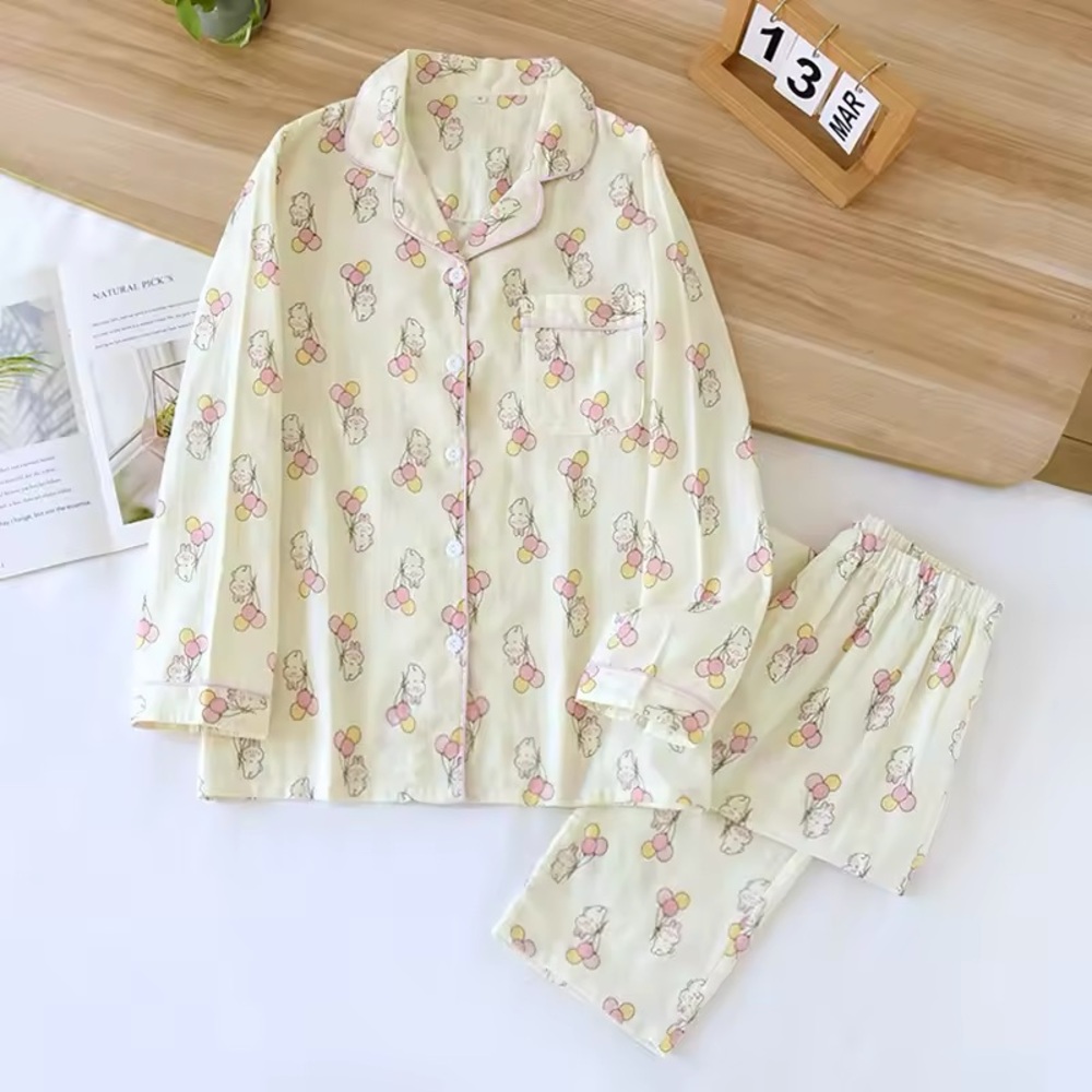 Cute Cartoon Print Cotton Pajama Set